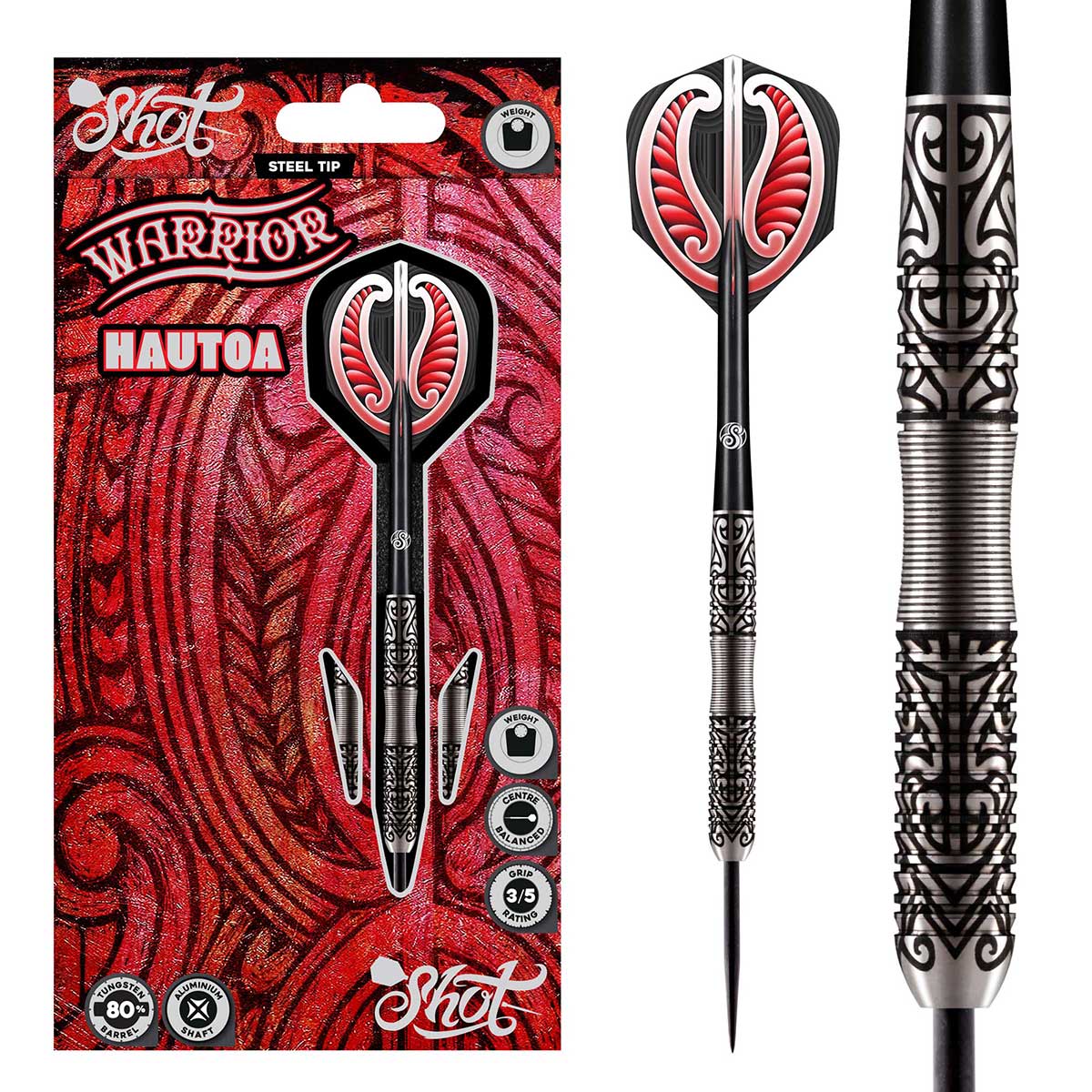 SHOT WARRIOR HAUTOA STEEL TIP DART SET - 80% TUNGSTEN