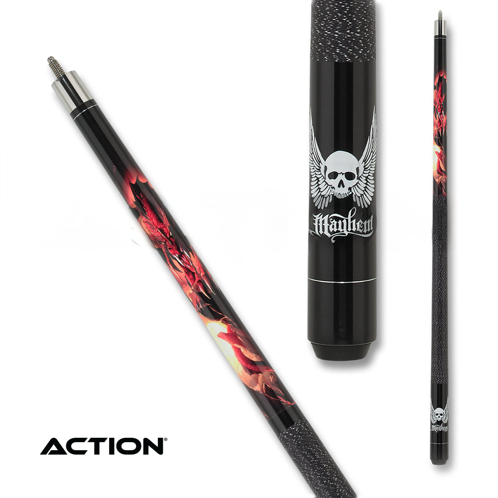 BAGUETTE DE BILLARD ACTION MAY10 FIRE DRAGON AVEC GRIP NOIR ET ROUGE 13MM 19OZ