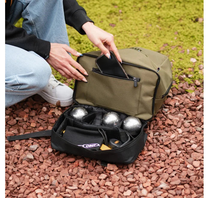 SAC À DOS PÉTANQE OBUT 6 BOULES NOIRE ET KAKI