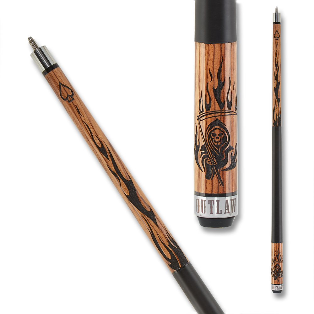 BAGUETTE DE BILLARD OUTLAW OL50 MOTIF FANTÔME FLAMME ET FOUDRE WOOD ET NOIR 13MM 19OZ