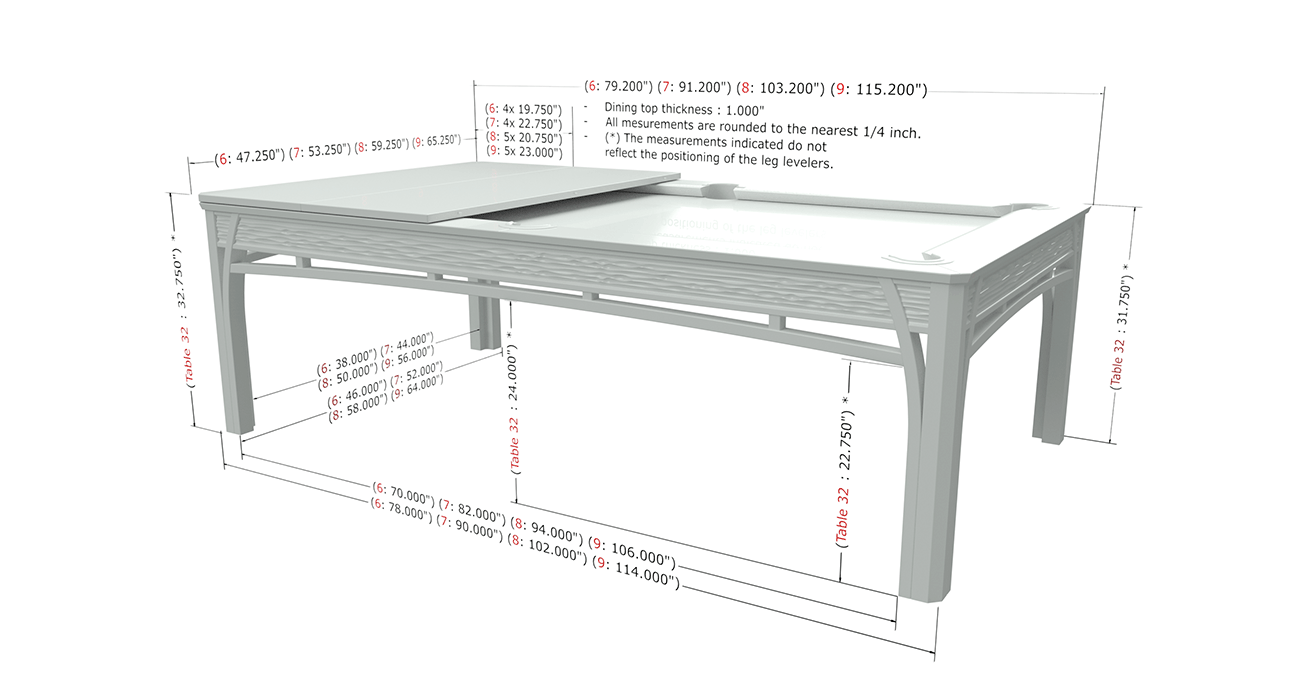 lotus pool table dimensions